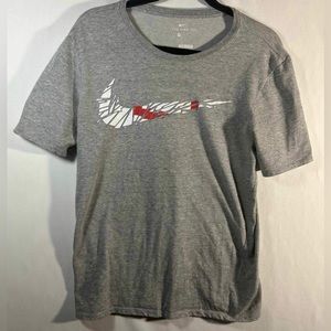 Nike‎ Grey Tshirt Womens Medium White Swoosh Short Sleeve Cotton Tee